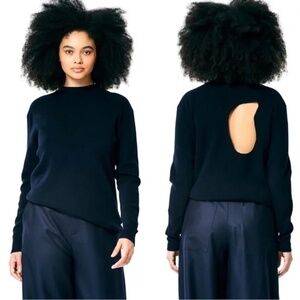 Tibi Anna Merino Wool Hole-At-Back Pullover Sweater Size M Navy